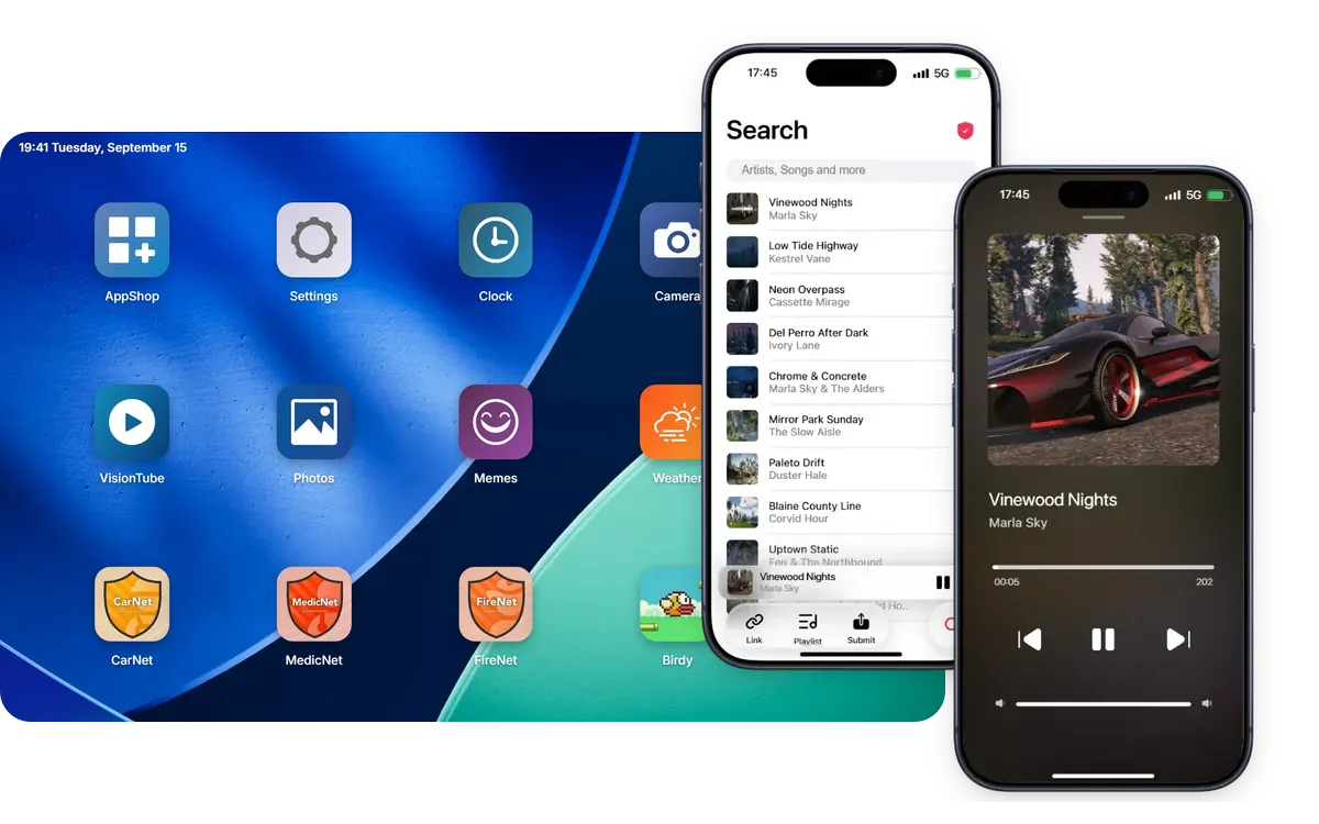 RoadPad and RoadPhone screens
