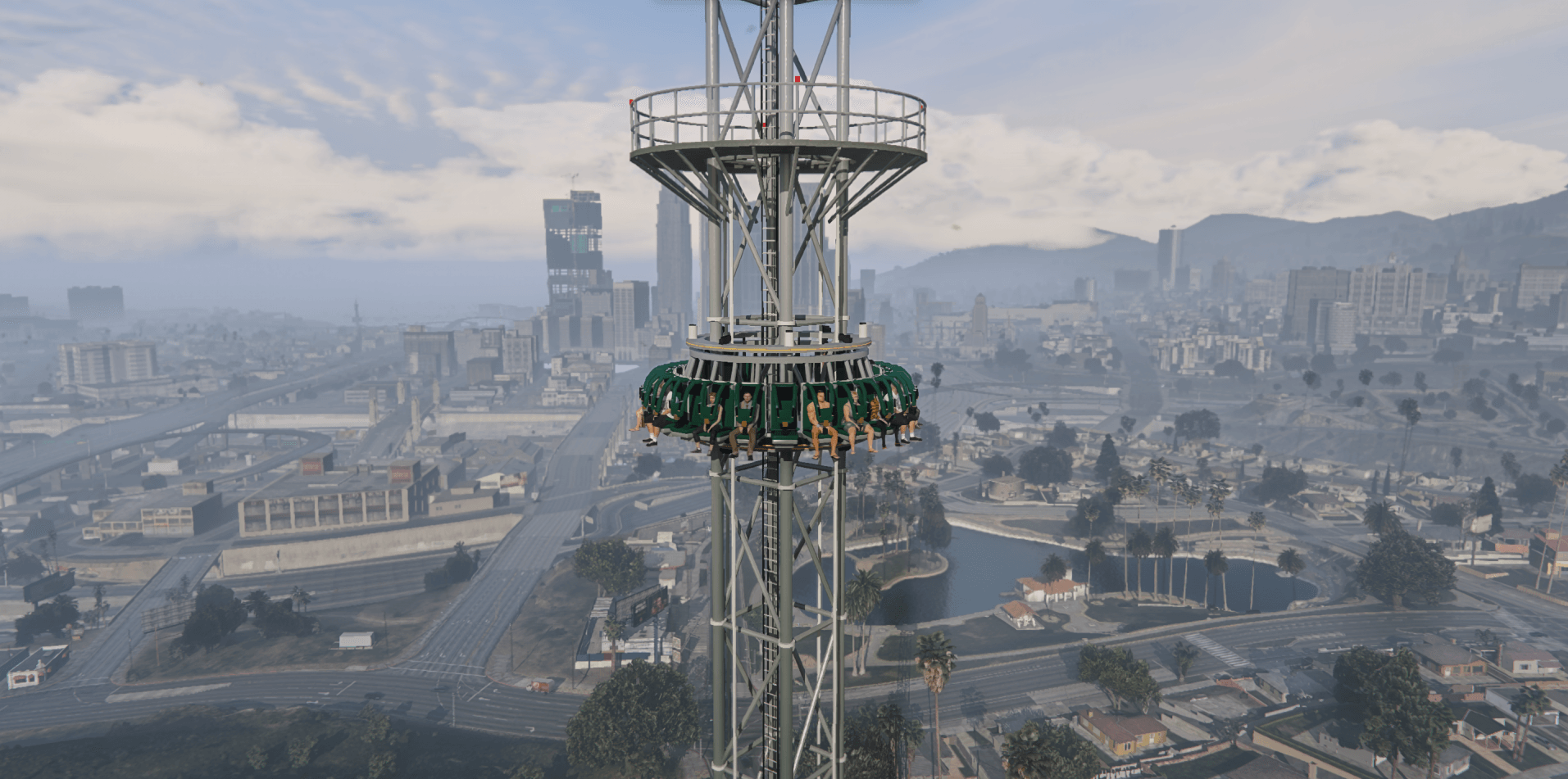 The drop tower high above the city