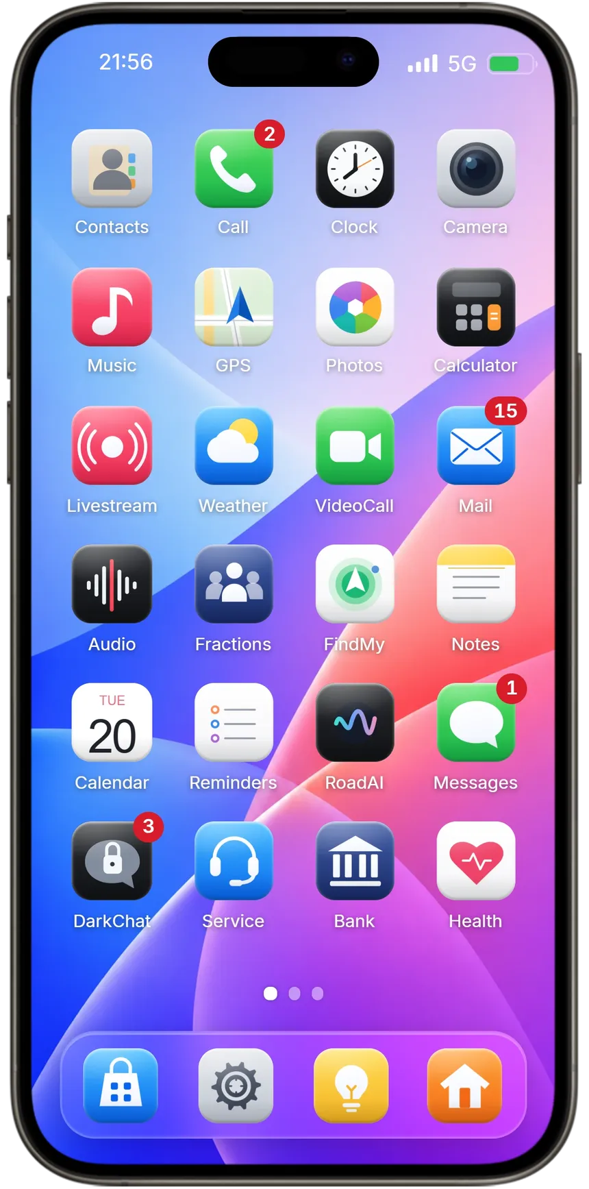 The RoadPhone Home Screen with the Essentials icons
