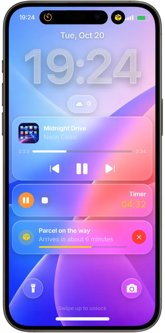 The Lock Screen with Now Playing and live cards