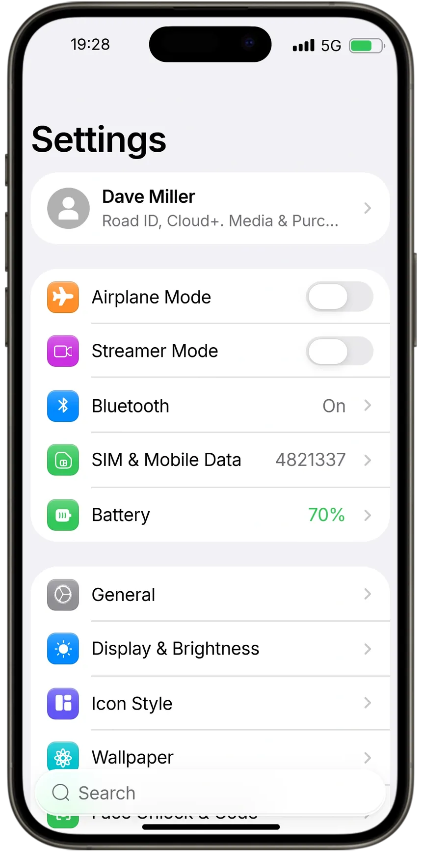 RoadPhone Settings in light mode
